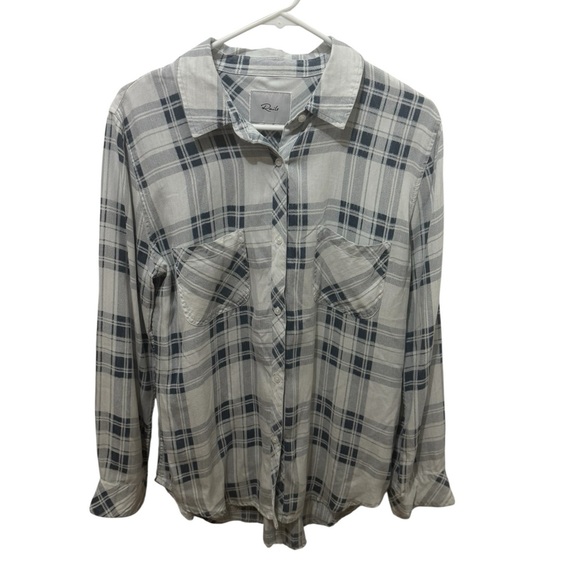 Rails Carter Blue and White Plaid Button-Down Shirt Size Large - Picture 2 of 5